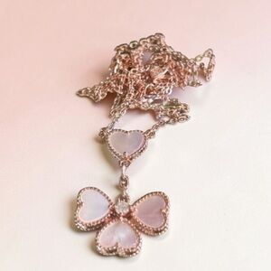 Clover Heart Rose Gold  Plated Silver Necklace